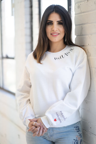 Personalized- Heart on Sleeve Crew Neck Sweatshirt