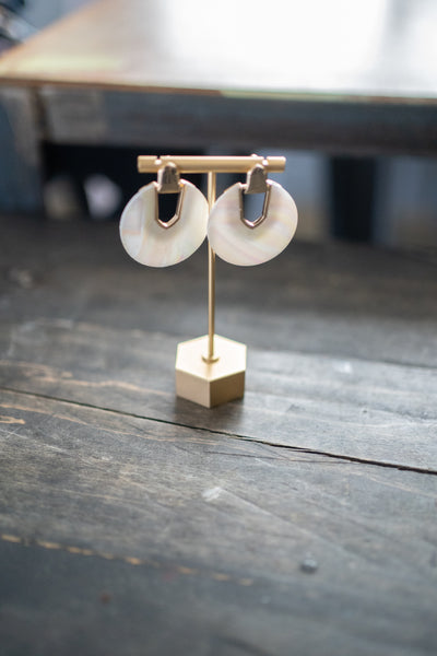 White & Gold Stone Dangle Earrings