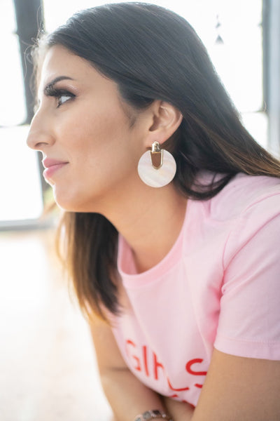 White & Gold Stone Dangle Earrings