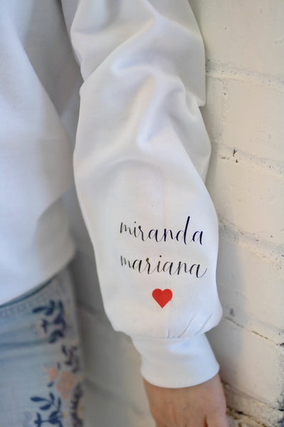Personalized- Heart on Sleeve Crew Neck Sweatshirt