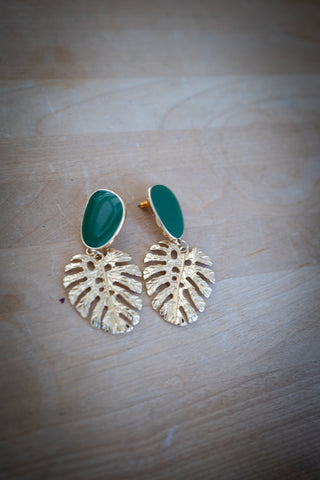 Green and Gold Leaf Earrings