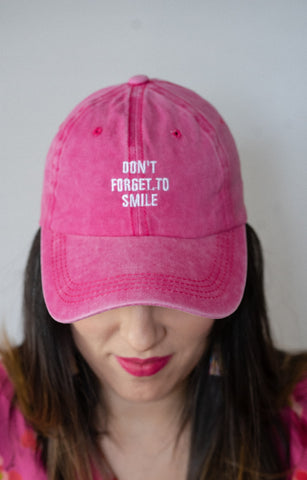 Don't Forget to Smile Embroidered Hot Pink Cap